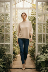 Nais Paris Alpaka-Raglanpullover Beige – 3/4-Ärmel & weicher Strick