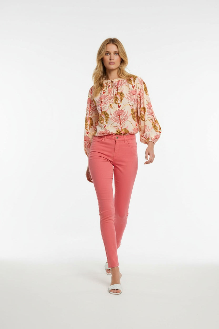 Minueto Fließende Bluse Augusta Floral Leopard - Print Beige