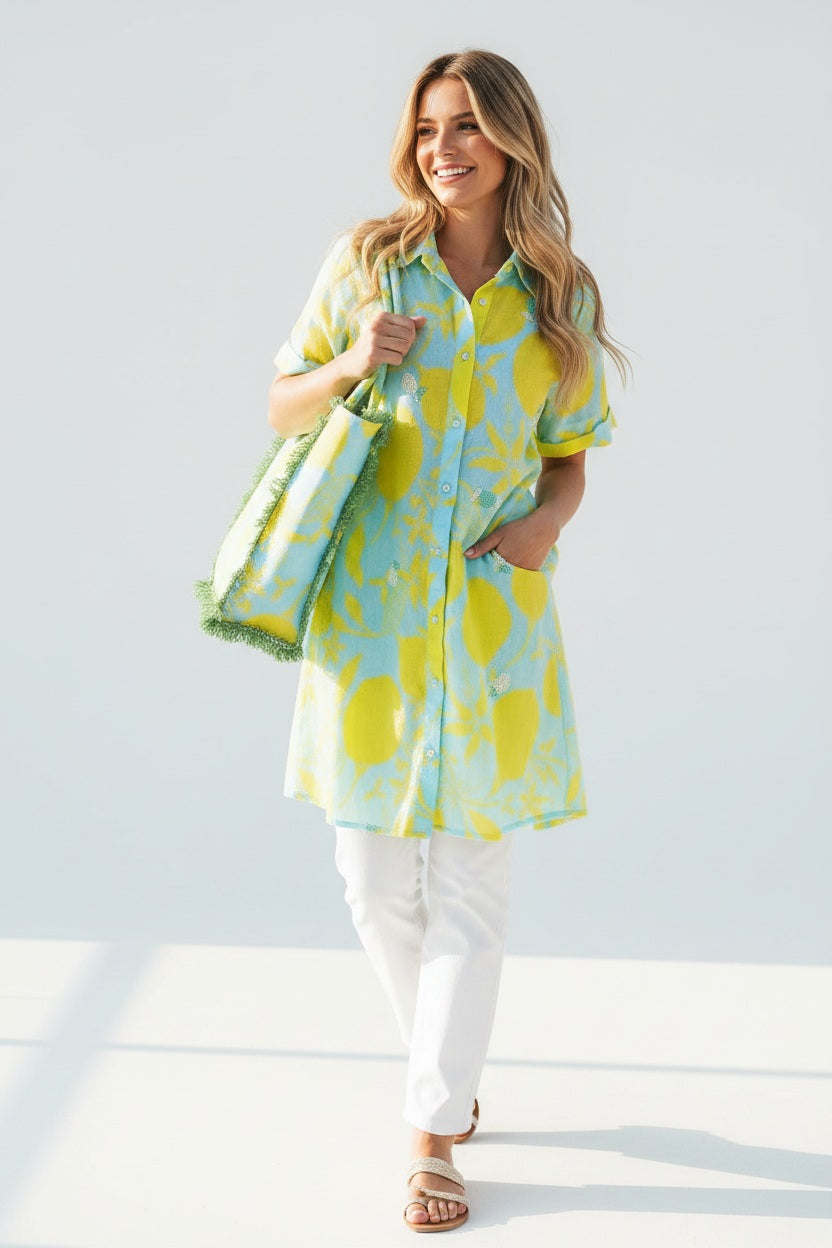 Isla Bonita by SIGRIS Hemdblusenkleid 100% Baumwolle Gelb