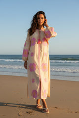 JEP Holland Maxikleid Beige Pink mit Blumenstickerei