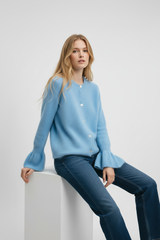 Julia Paris Baby-Alpaka Cardigan in Blau mit Volantärmeln