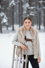 Kaschmirpullover Dackel mit Kunstfellweste - Dackel-Motiv sichtbar