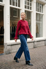 Audrey Paris Strickpullover mit Rüschen in Kirschrot