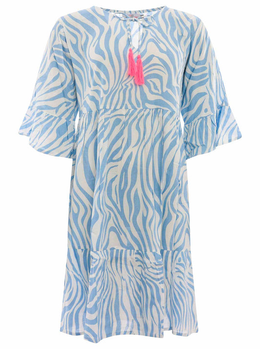 Zwillingsherz Sommerkleid mit Zebramuster in Blau Weiß - 100% Viskose