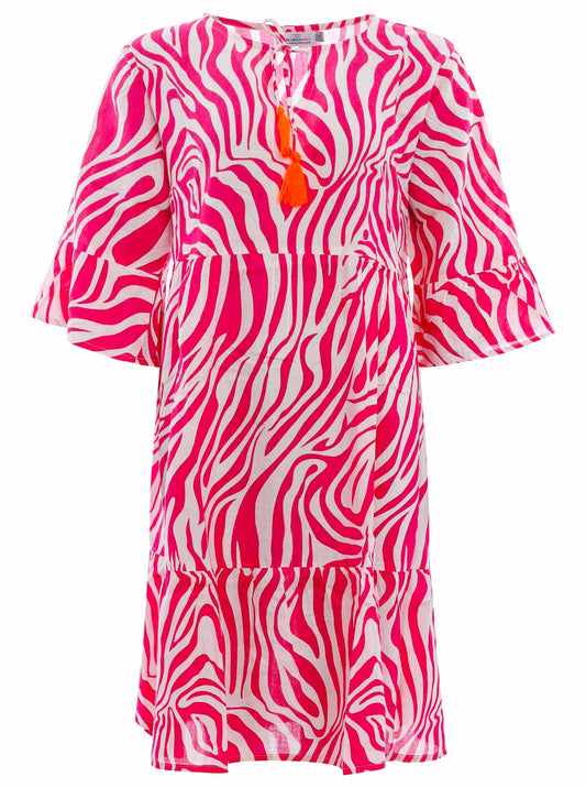 Zwillingsherz Sommerkleid mit Zebramuster in Pink-Weiß - 100% Viskose