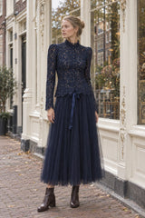 Spitzenbluse mit Schmuckknöpfen Perla - 81085: Bleu marine / 1 S - 1 M - 1 L