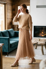 Choklate Paris Aria Maxi-Tüllrock mit goldenen Punkten in Camel-Gold