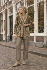 An’ge Paris lange Strickjacke NADINI Paisley Khaki-Olivbraun