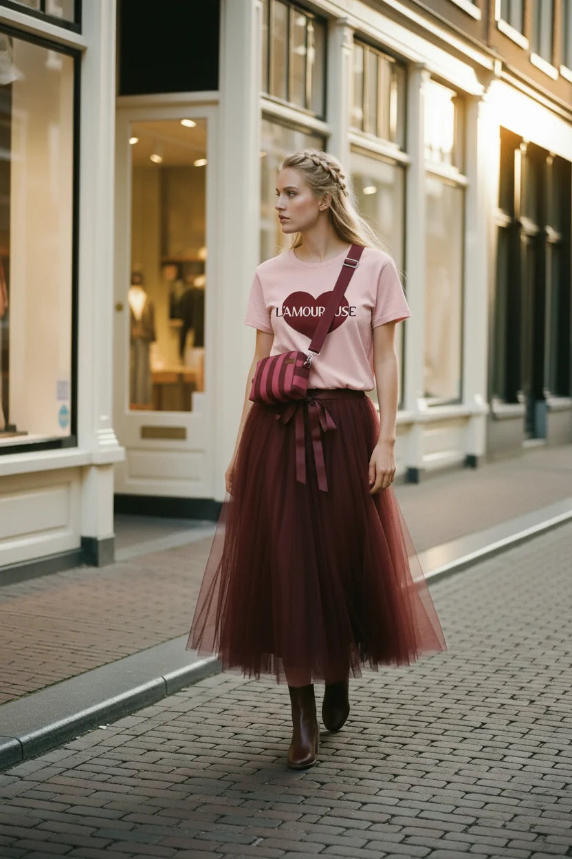 LOT83 Megan 19 Umhängetasche Rot-Rosa gestreift