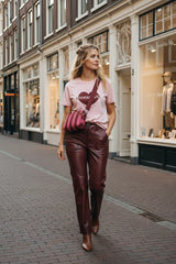 LOT83 Megan 19 Umhängetasche Rot-Rosa gestreift
