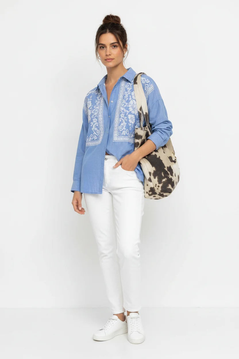 Lanidor Besticktes Hemd gerader Schnitt - Hellblau