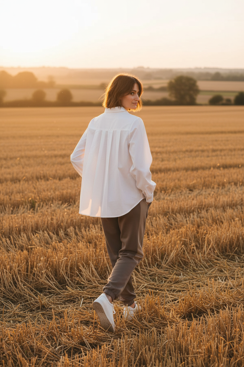 Lanidor Hemd mit Rückendetail und Fleecehose auf Kornfeld