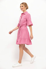 Lanidor Hemdblusenkleid mit Rüschen Tupfen Rosa