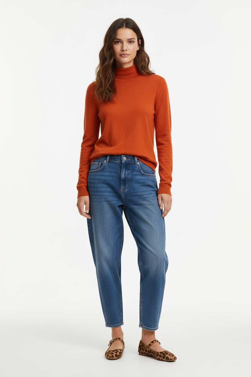 Lanidor Rollkragenpullover Orange mit moderner Jeans