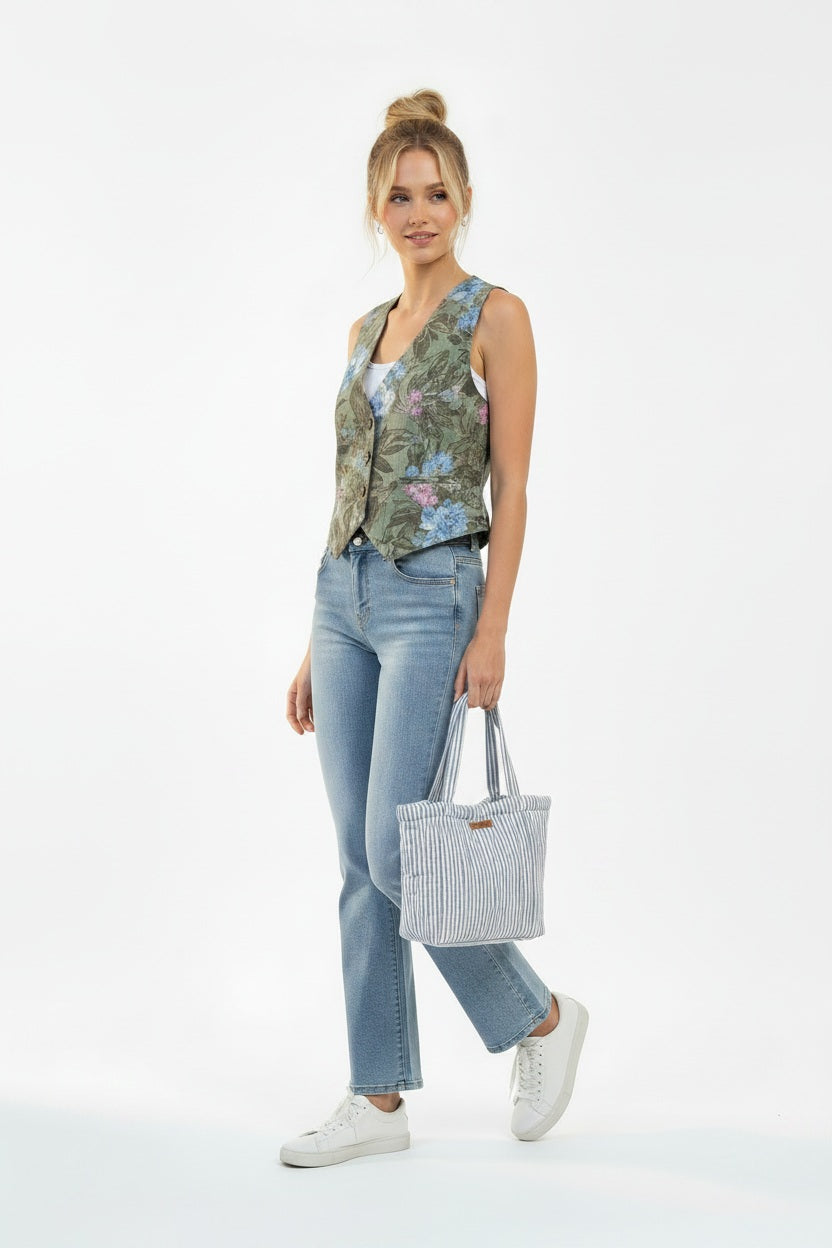Lanidor Weste mit Blumenprint Khaki Baumwolle