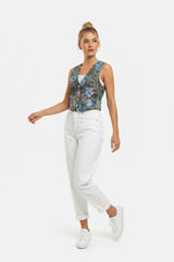 Lanidor Weste mit Blumenprint Khaki Baumwolle