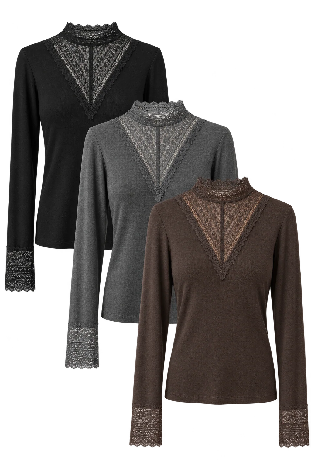 Choklate Paris Louna Spitzenoberteil-Set – Schwarz & Grau & Braun