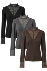 Choklate Paris Louna Spitzenoberteil-Set – Schwarz & Grau & Braun