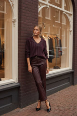 Lulumary Kunstlederhose Bordeaux mit geradem Bein