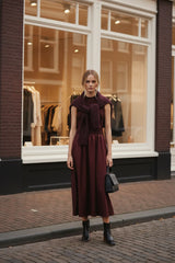 Lulumary Weicher Strickpullover Bordeaux mit silbernem Perlenbesatz