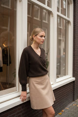 Lulumary Pullover in Wickeloptik mit V-Ausschnitt Cafébraun