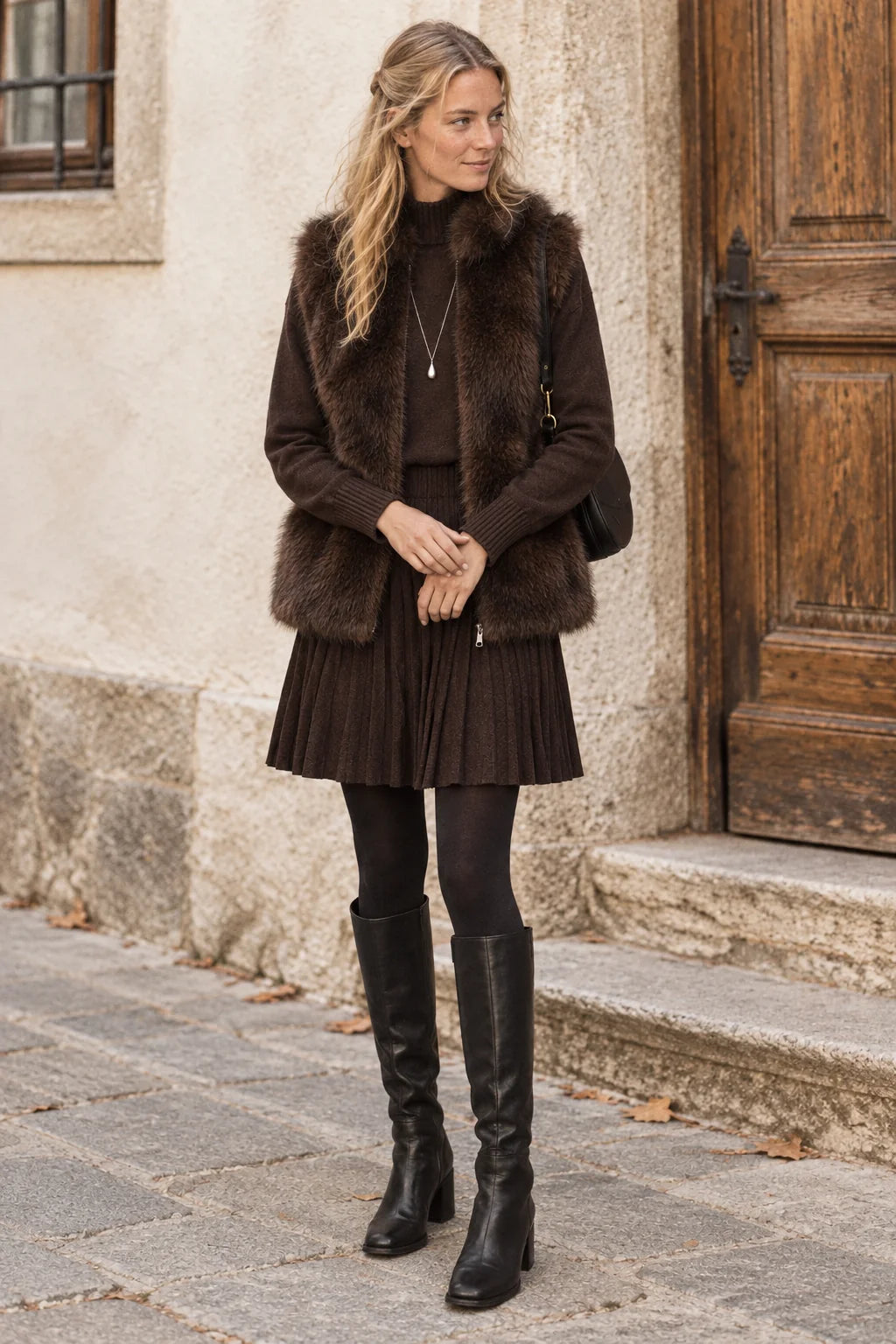 Lulumary Weicher Stehkragen-Pullover Kaffeebraun