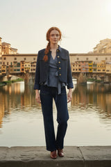 Lulumary Karierte Wickelbluse Bleu Marine