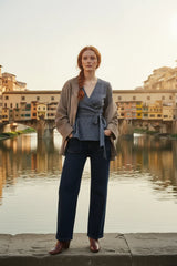 Lulumary Karierte Wickelbluse Bleu Marine