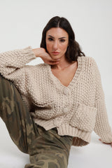 Susy Mix Chunky Cardigan mit großen Knöpfen - Creme