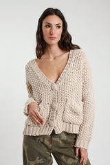 Susy Mix Chunky Cardigan mit großen Knöpfen - Creme