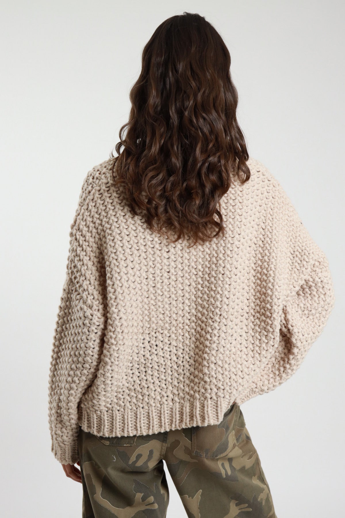 Susy Mix Chunky Cardigan mit großen Knöpfen - Creme