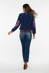 Minueto Jeans Medusa mit Stickerei Blau