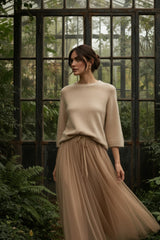 Nais Paris Alpaka-Raglanpullover Beige – 3/4-Ärmel & weicher Strick