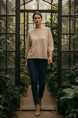 Nais Paris Alpaka-Raglanpullover Beige – 3/4-Ärmel & weicher Strick