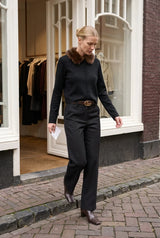 Nathael Paris kurzer Cardigan in Schwarz mit abnehmbarem Fellkragen