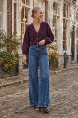 TAMBA flauschiger Strickcardigan mit V-Ausschnitt Old Mauve – Dunkle Pflaume