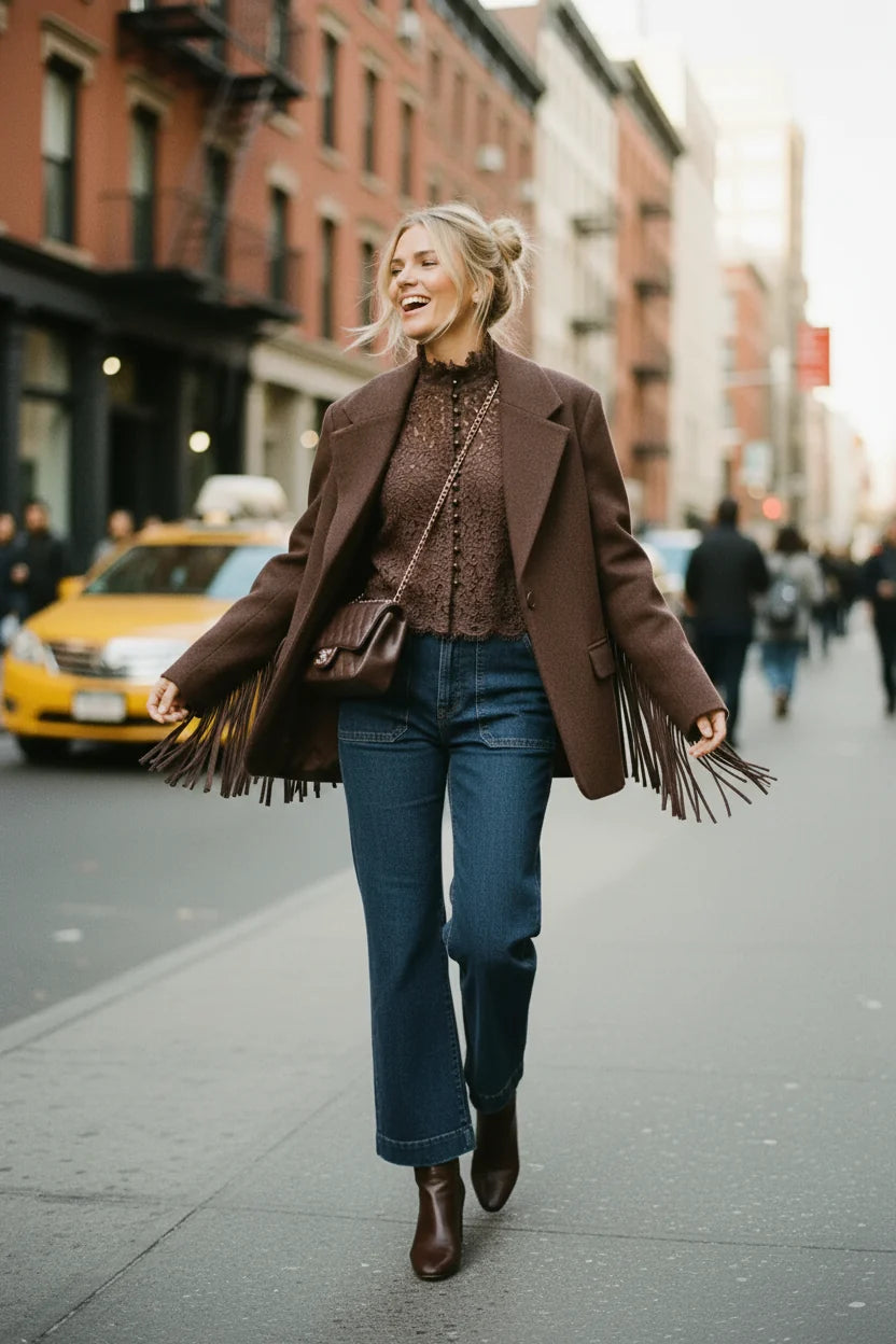 AN’GE Paris Parmy Stone Blau Straight-Flare Jeans
