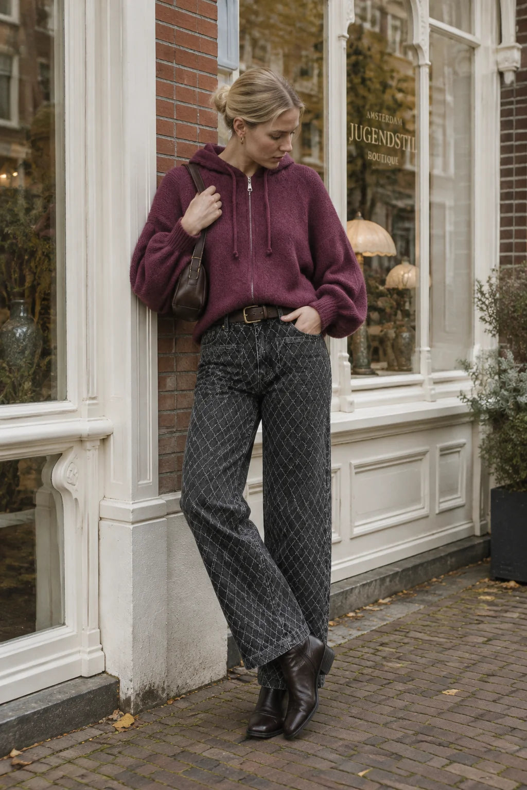 Tamba Kapuzen-Strickjacke mit Fledermausärmeln Dusty Berry