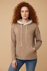 Produktbild - Zwillingsherz Hoodie Positive Mind Taupe kürzer