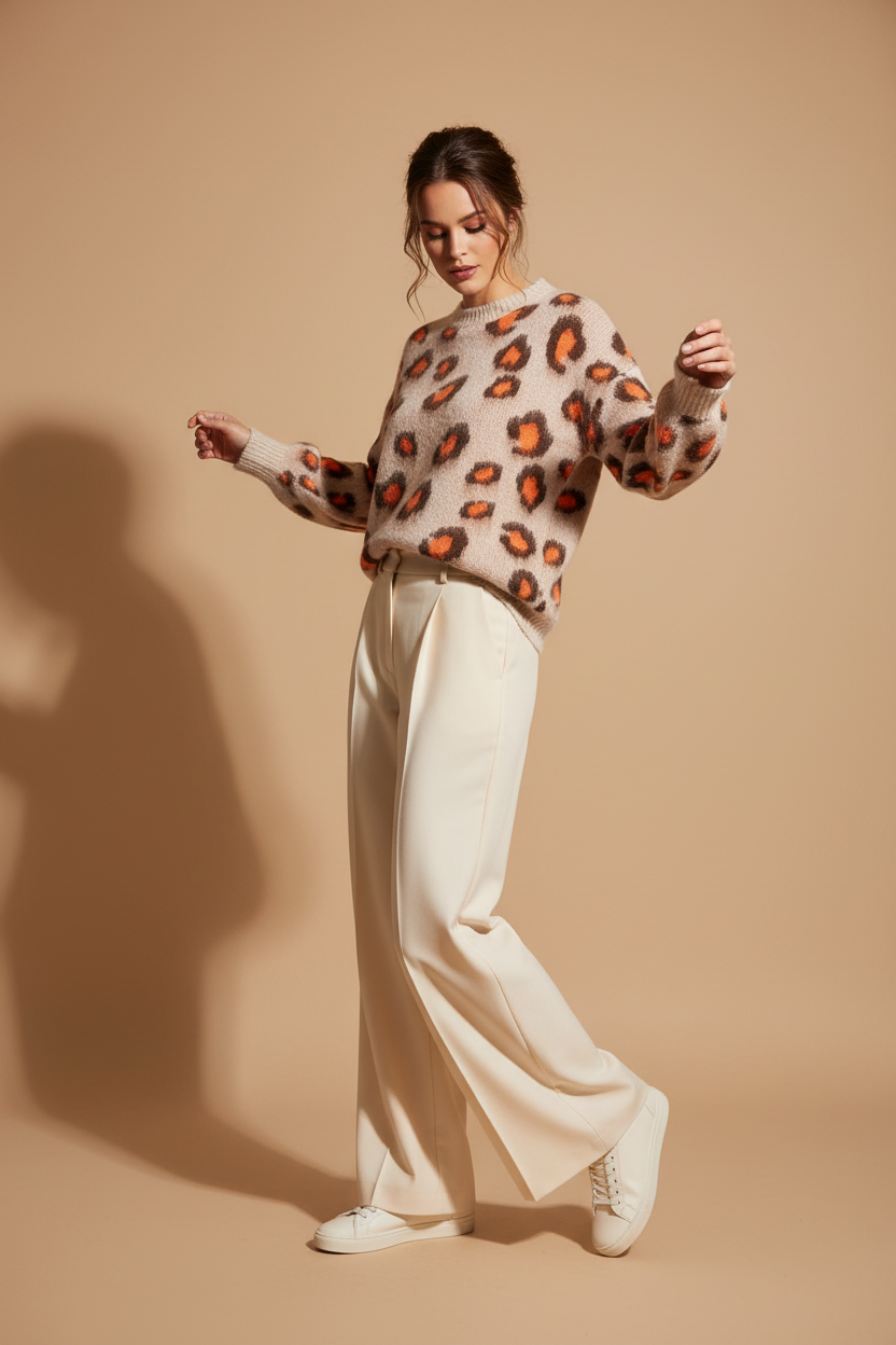 Produktbild - Zwillingsherz Leo Soft Pullover mit orangefarbenen Akzenten