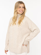 Zwillingsherz - Pullover "Uni"  Stehkragen mit Schlitzen - Beige