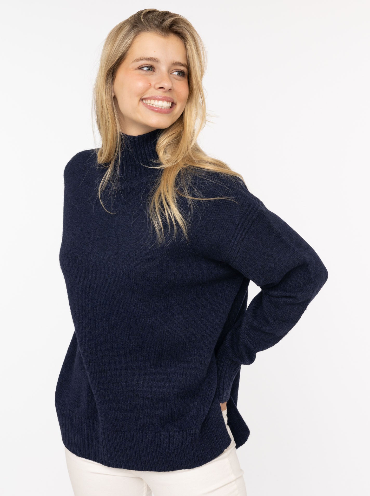 Zwillingsherz - Pullover "Uni"  Stehkragen mit Schlitzen - Dunkelblau