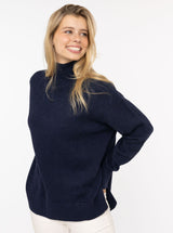 Zwillingsherz - Pullover "Uni"  Stehkragen mit Schlitzen - Dunkelblau