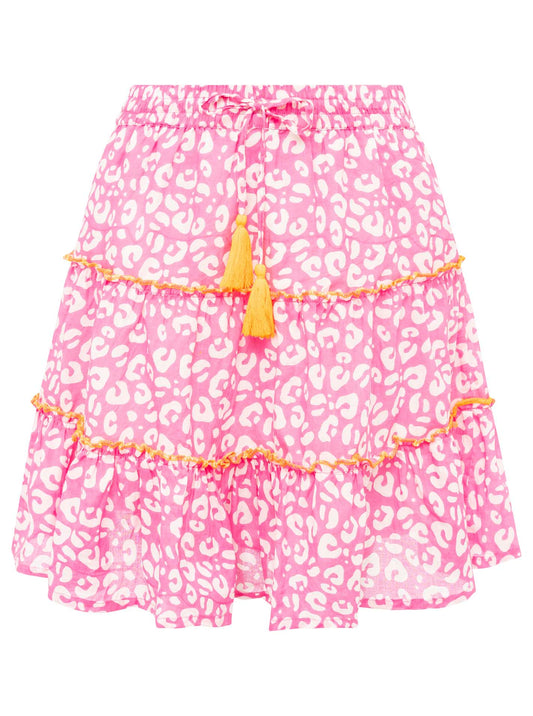 Zwillingsherz Rock Soft Leo - Pinker Baumwollrock mit weißem Leo-Print
