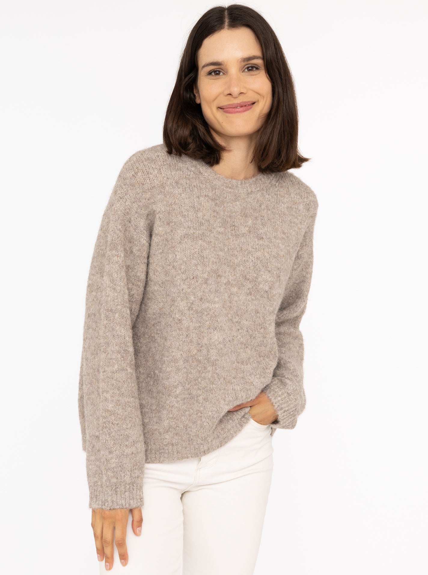 Zwillingsherz - Rundhalspullover - kuschlig weich - Taupe