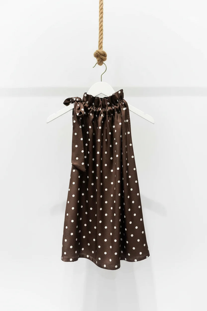 Choklate Paris Satin-Top Elisabeth mit Punkteprint Choco/Ecru