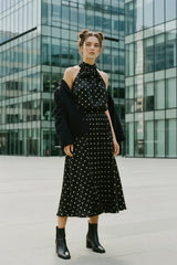 Choklate Paris Satin-Top Elisabeth Schwarz mit weißen Punkten