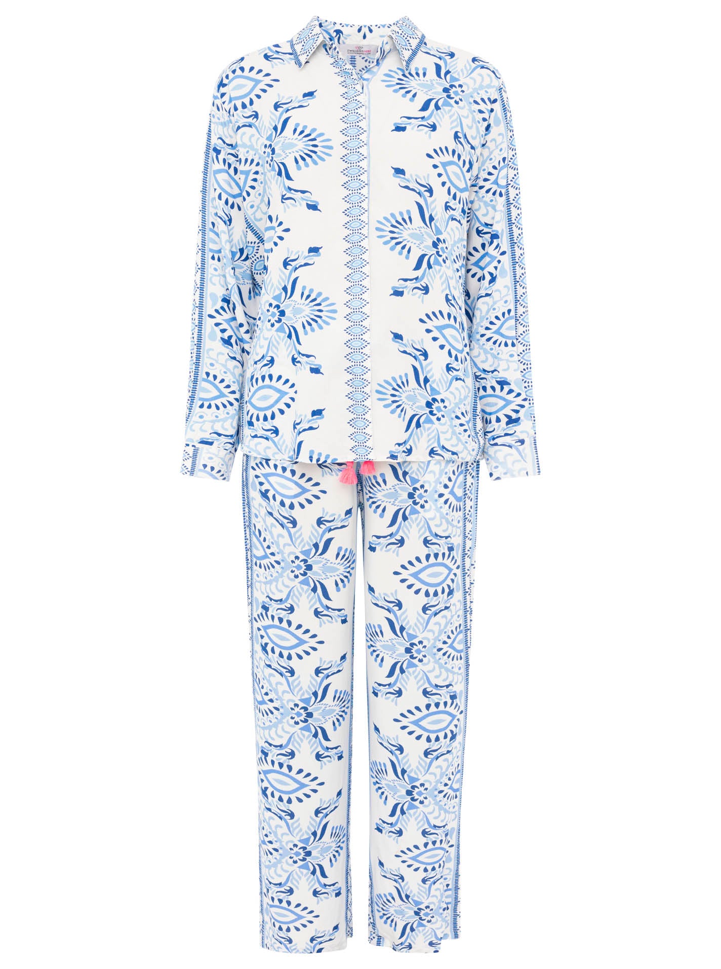 Zwillingsherz Bluse aus 100% Viskose mit floralem Print - Blautöne