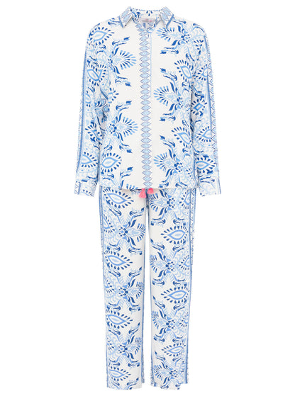 Zwillingsherz Bluse aus 100% Viskose mit floralem Print - Blautöne