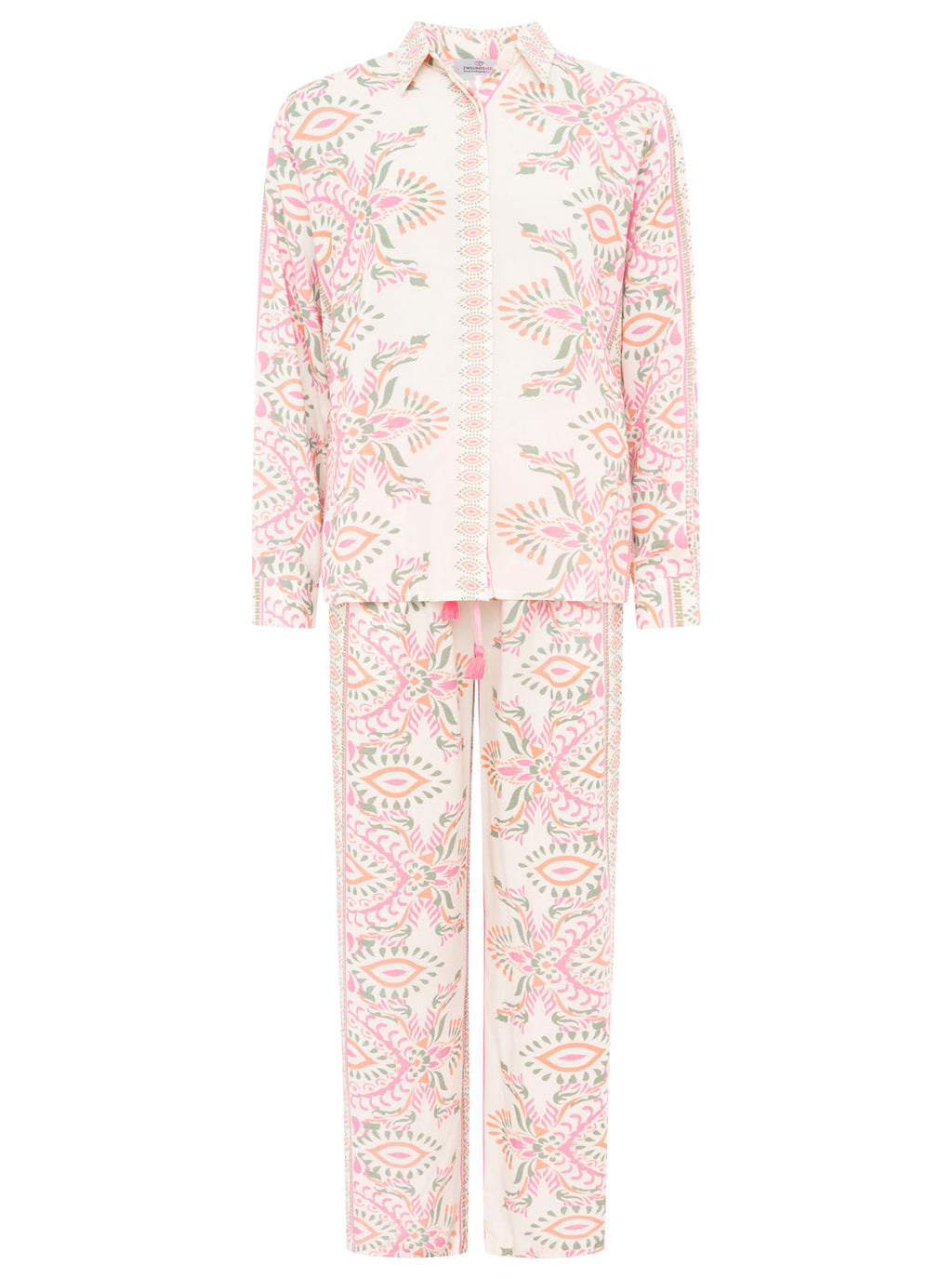 Zwillingsherz Bluse aus 100% Viskose mit floralem Print - Rosa/Grün